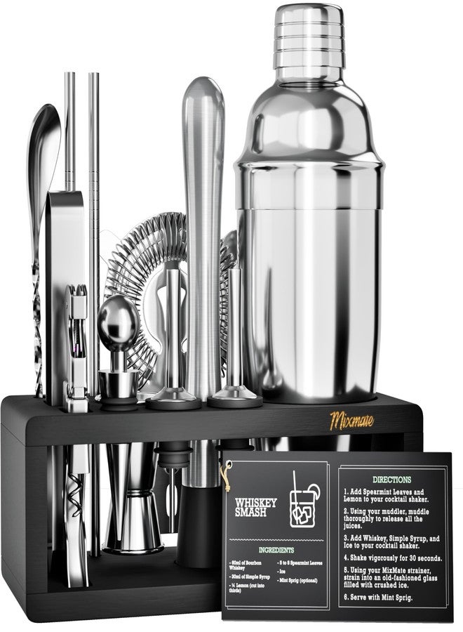 MixMate Mixology Bartender Kit with Stand - 15 Piece Bar Tool Set, Silver Bar Set Cocktail Shaker Set for Drink Mixing - Includes Martini Shaker, Jigger, Strainer, Bar Mixer Spoon, Tongs, Opener | Gift Idea - Image 1
